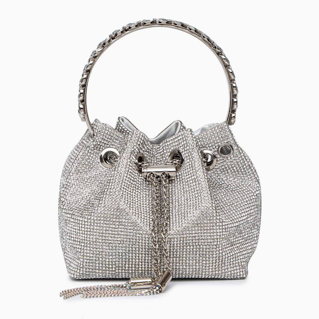 Velmira | Silver Crystal Embellished Bucket Bag – Dazzling & Glamorous