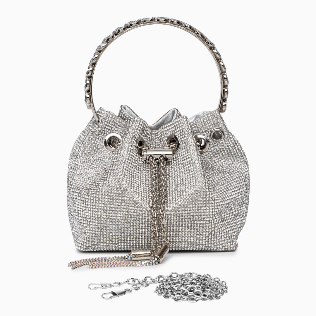 Velmira | Silver Crystal Embellished Bucket Bag – Dazzling & Glamorous