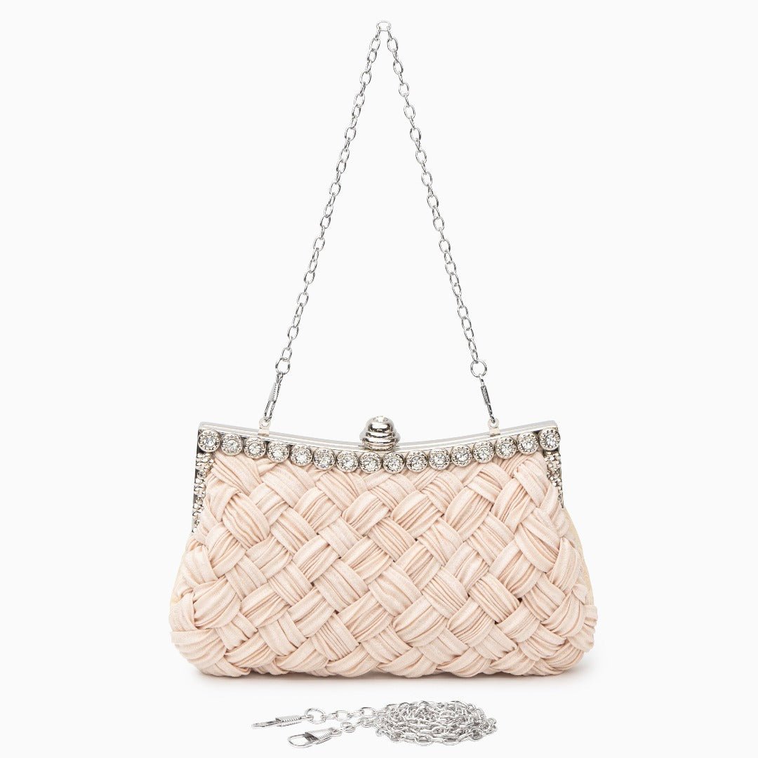 Ismirae | Woven Satin & Crystal Evening Clutch – Bold Elegance