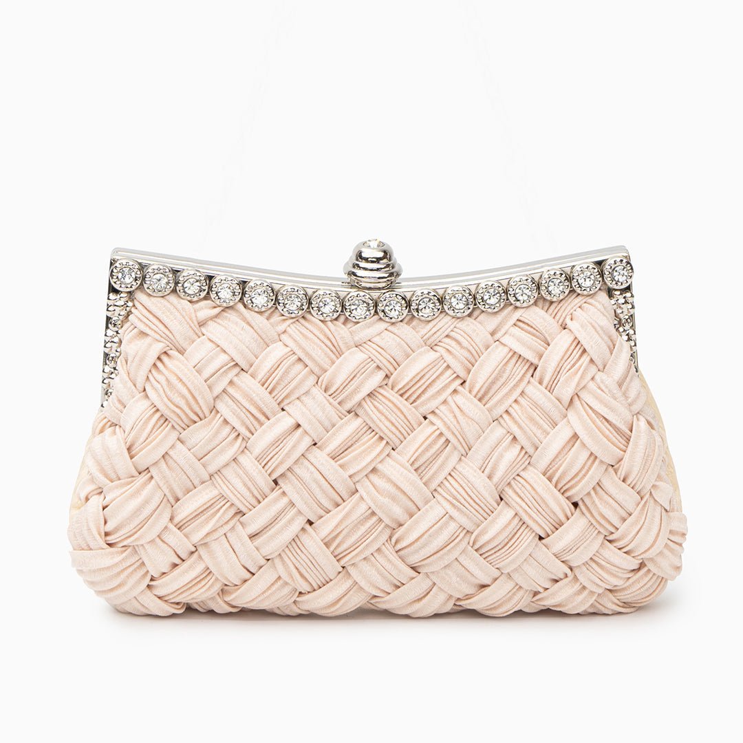 Ismirae | Woven Satin & Crystal Evening Clutch – Bold Elegance