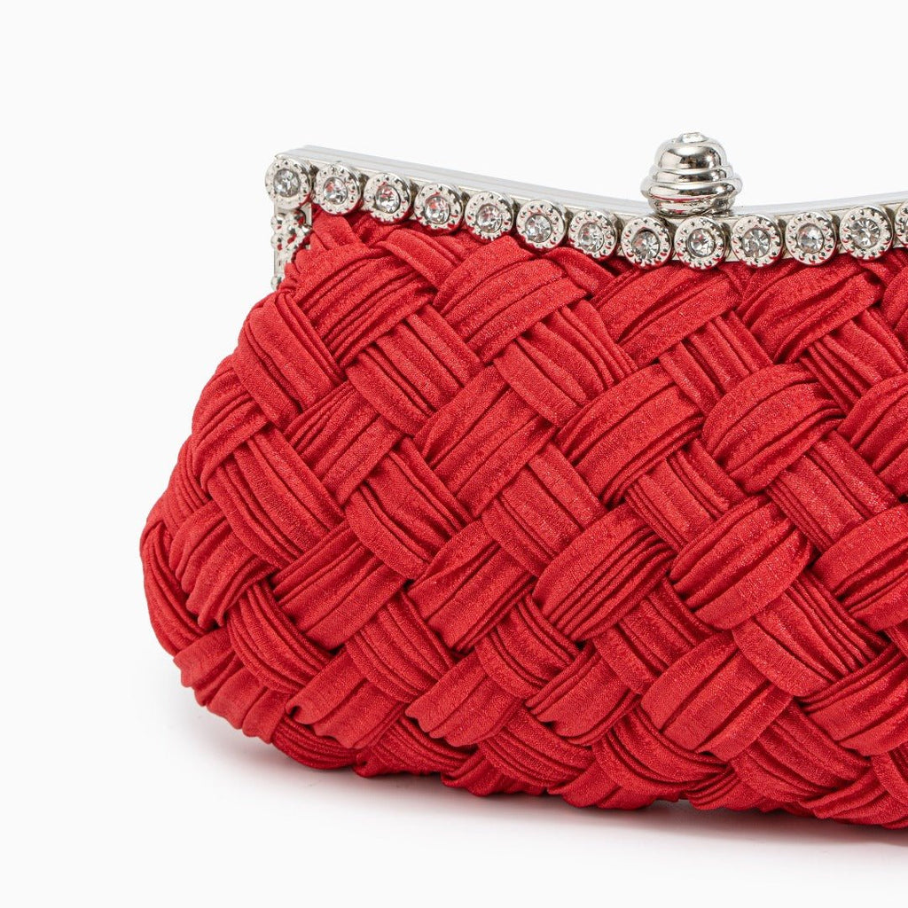 Ismirae | Woven Satin & Crystal Evening Clutch – Bold Elegance