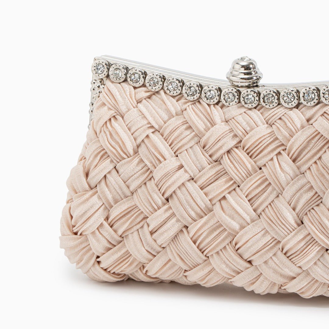 Ismirae | Woven Satin & Crystal Evening Clutch – Bold Elegance