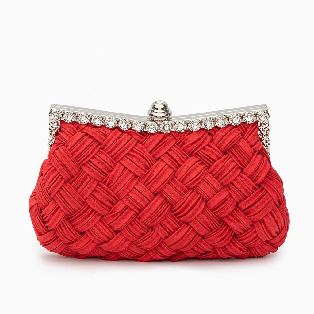 Ismirae | Woven Satin & Crystal Evening Clutch – Bold Elegance
