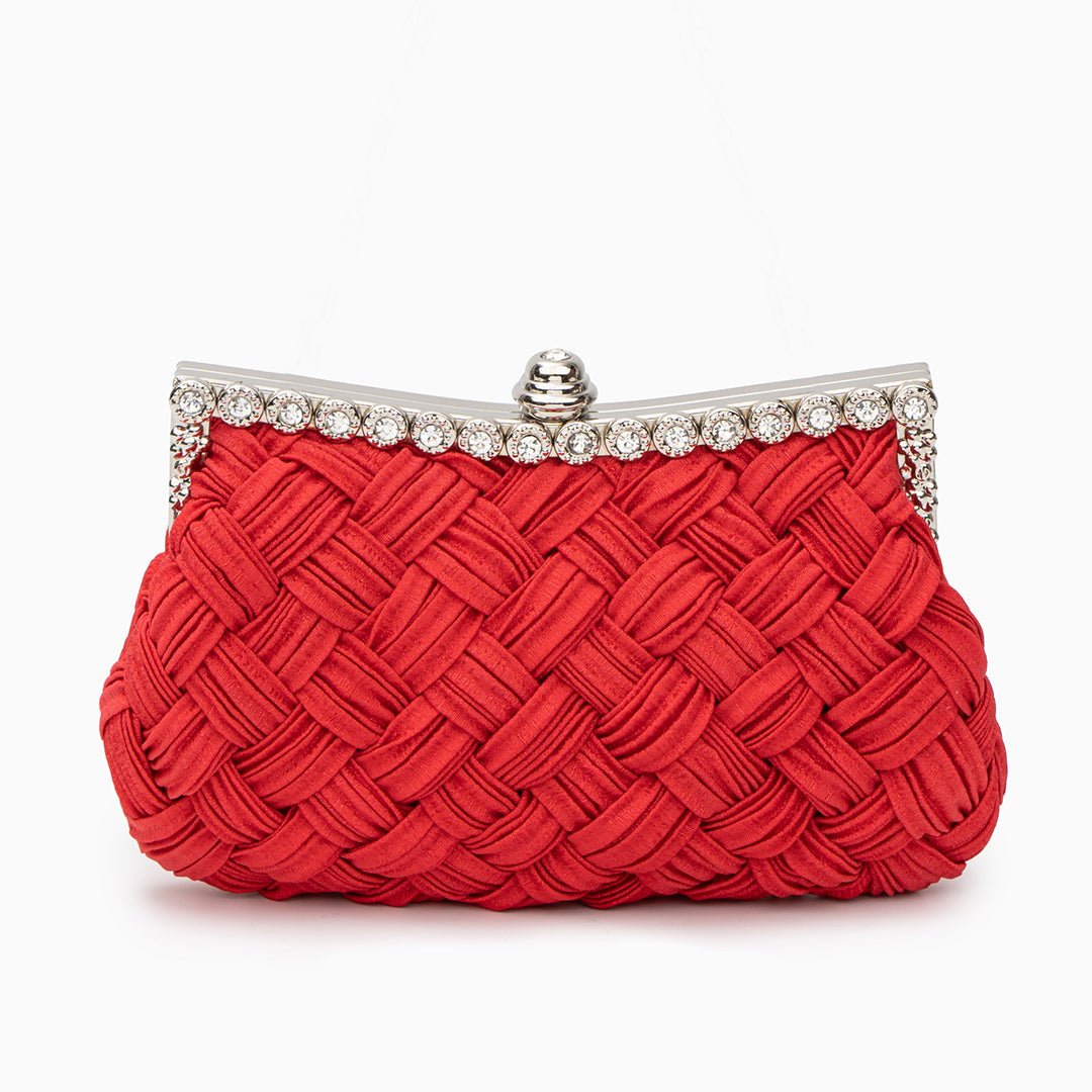 Ismirae | Woven Satin & Crystal Evening Clutch – Bold Elegance
