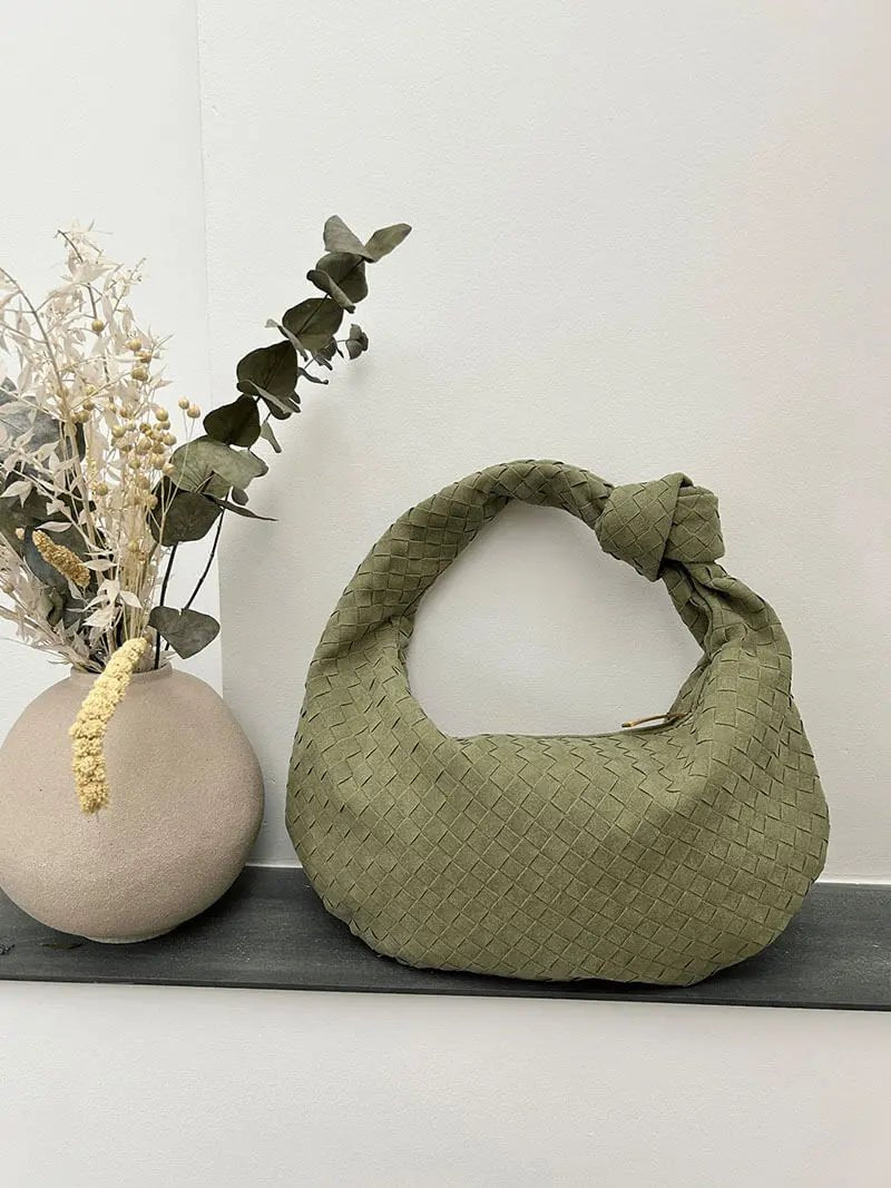 Florence Woven Suede Handbag – Designer-Inspired Bag with Knotted Handle