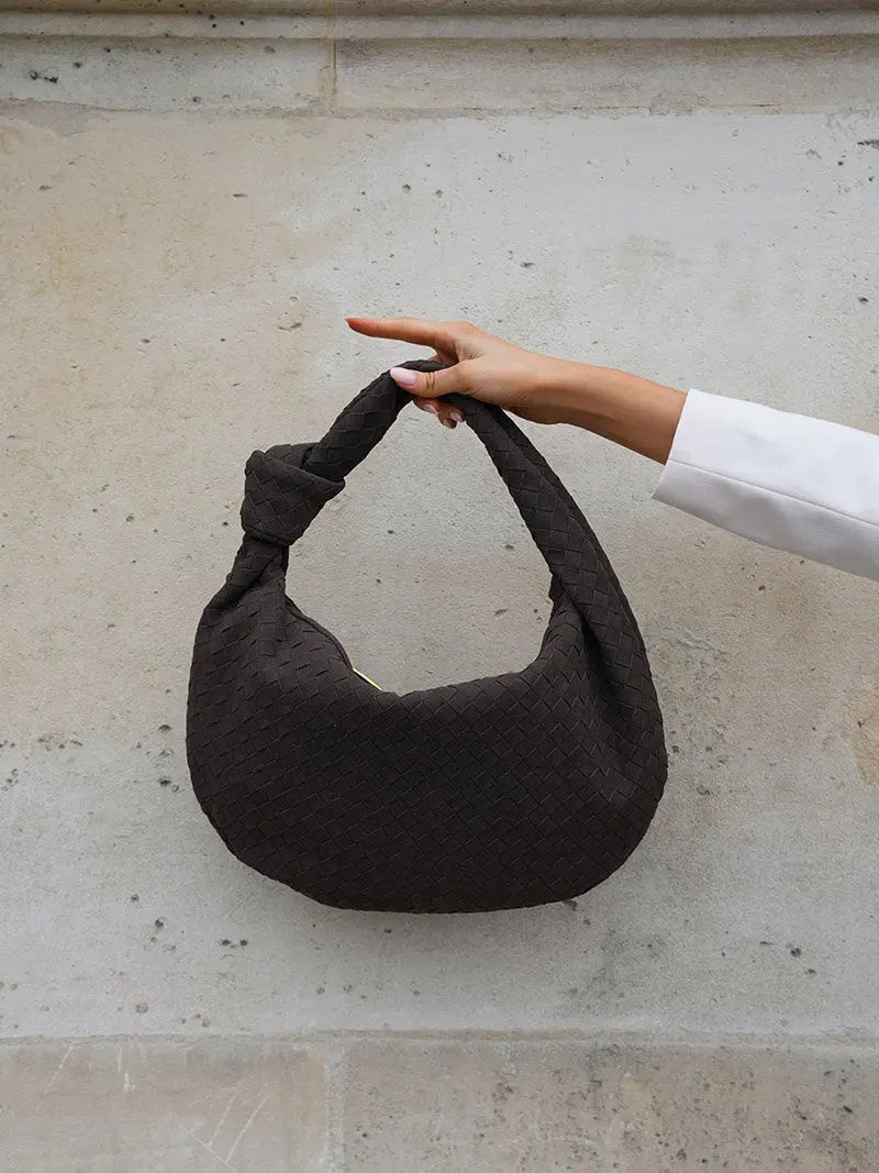 Florence Woven Suede Handbag – Designer-Inspired Bag with Knotted Handle