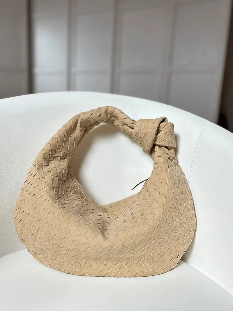 Florence Woven Suede Handbag – Designer-Inspired Bag with Knotted Handle