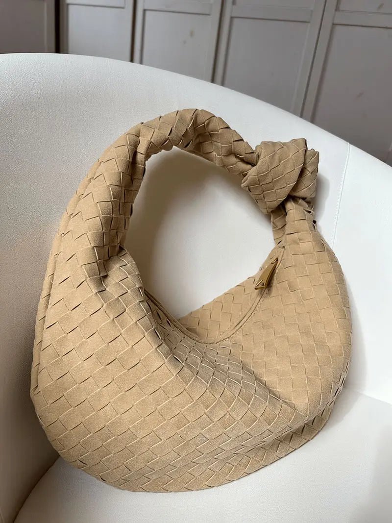 Florence Woven Suede Handbag – Designer-Inspired Bag with Knotted Handle
