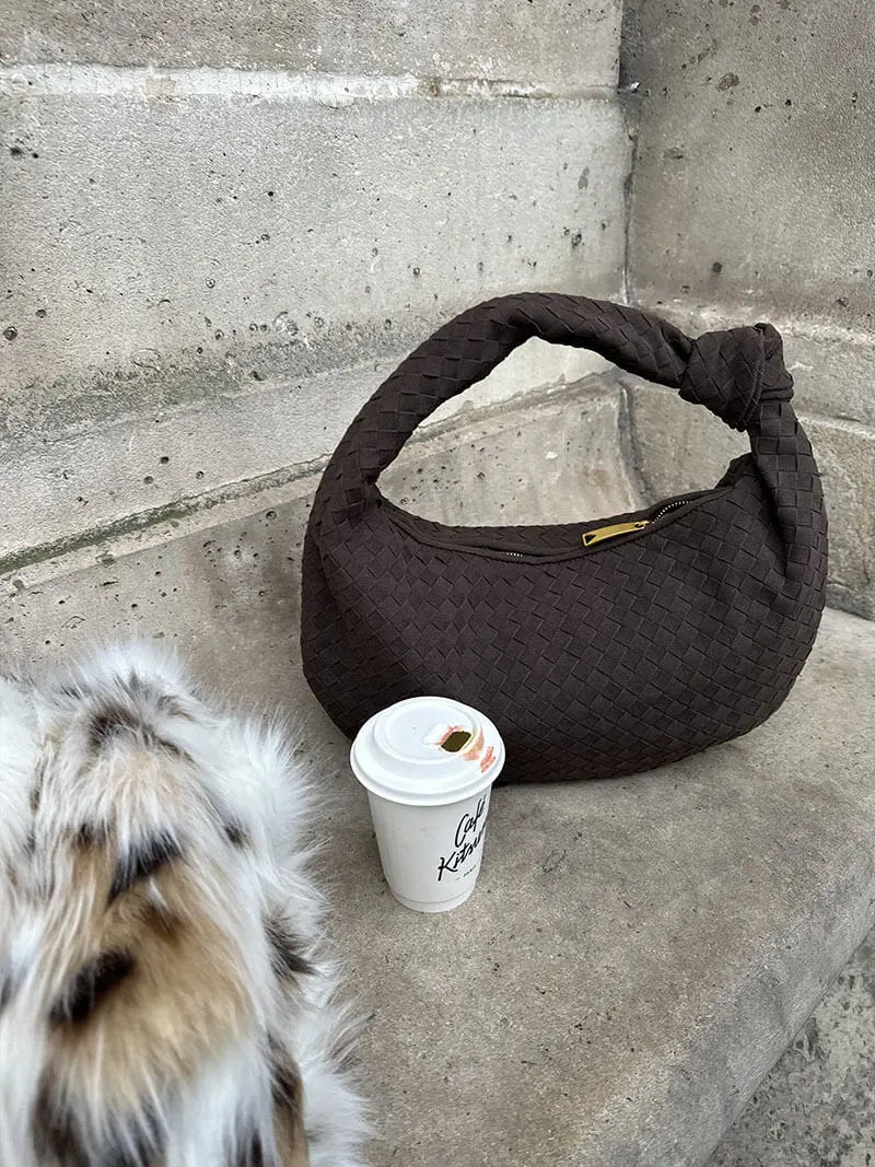 Florence Woven Suede Handbag – Designer-Inspired Bag with Knotted Handle