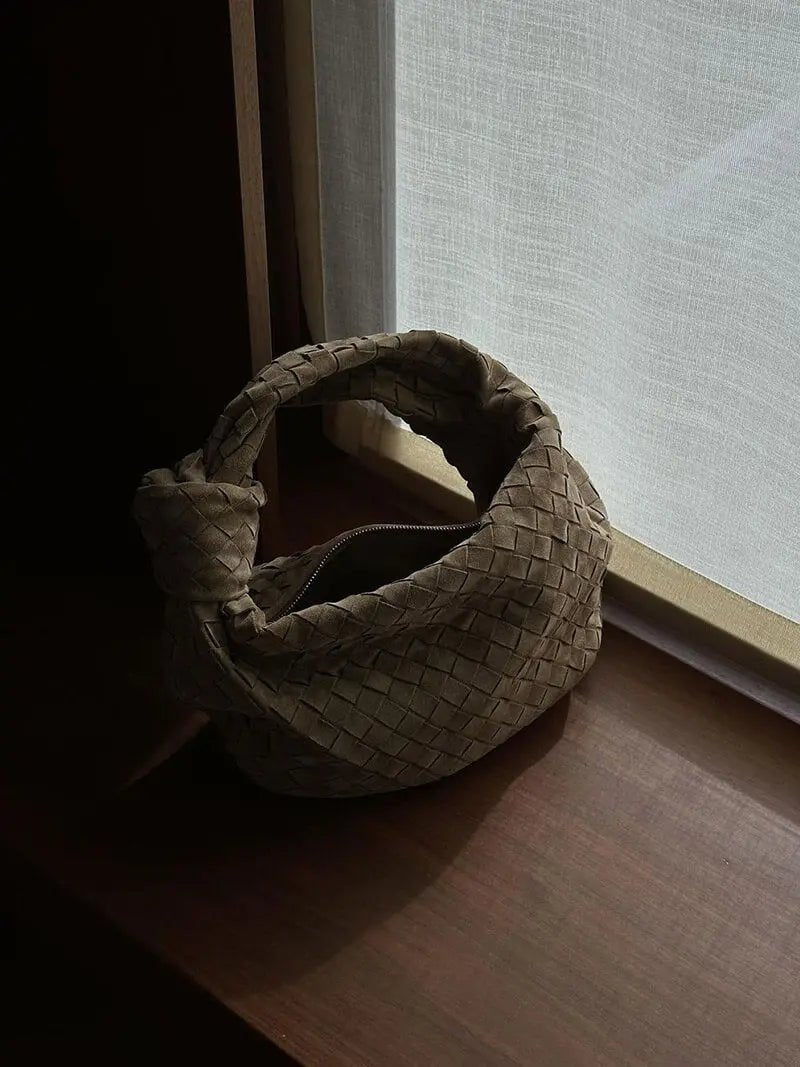 Florence Woven Suede Handbag – Designer-Inspired Bag with Knotted Handle