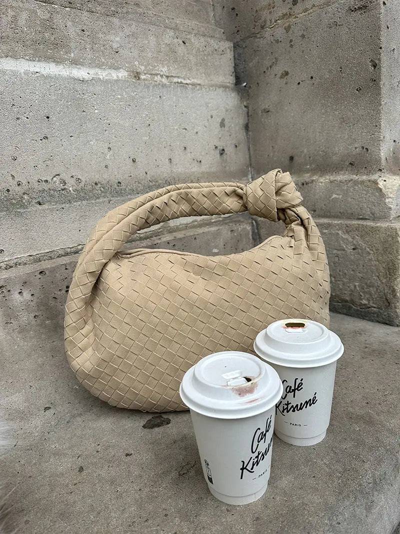 Florence Woven Suede Handbag – Designer-Inspired Bag with Knotted Handle