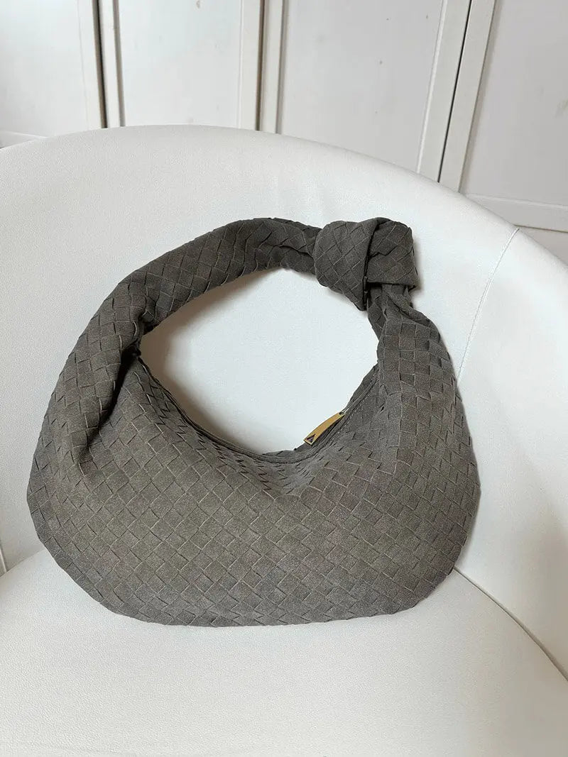 Florence Woven Suede Handbag – Designer-Inspired Bag with Knotted Handle