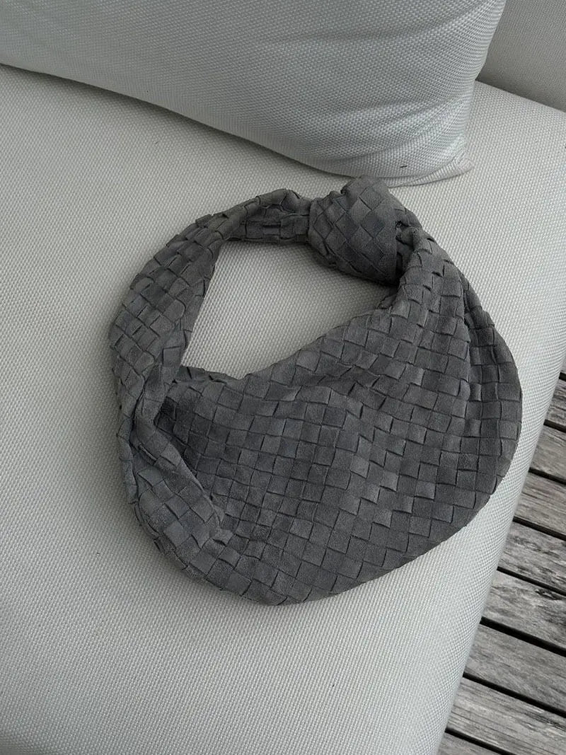 Florence Woven Suede Handbag – Designer-Inspired Bag with Knotted Handle