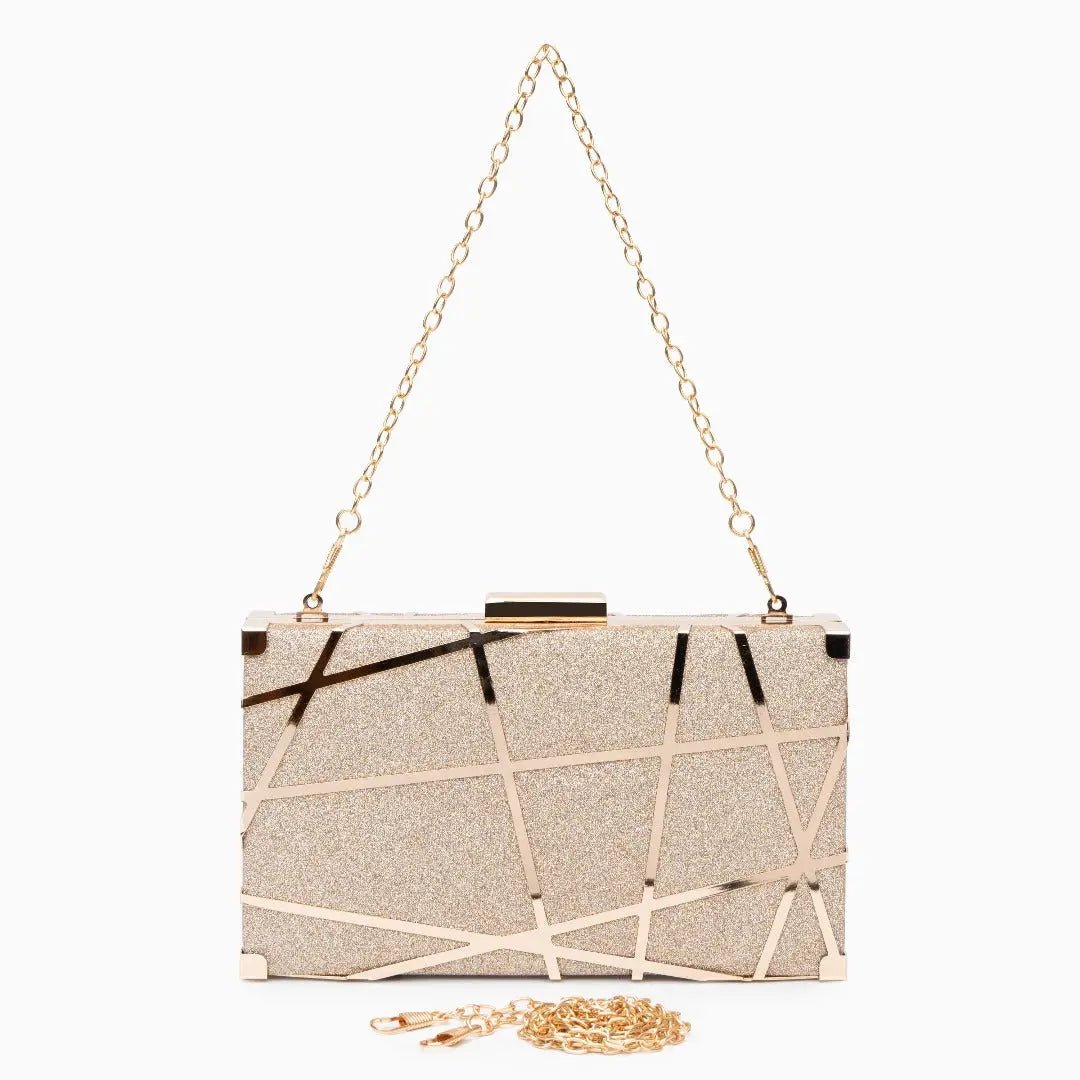 Zara | Gold Geometric Metallic Evening Clutch – Modern Chic