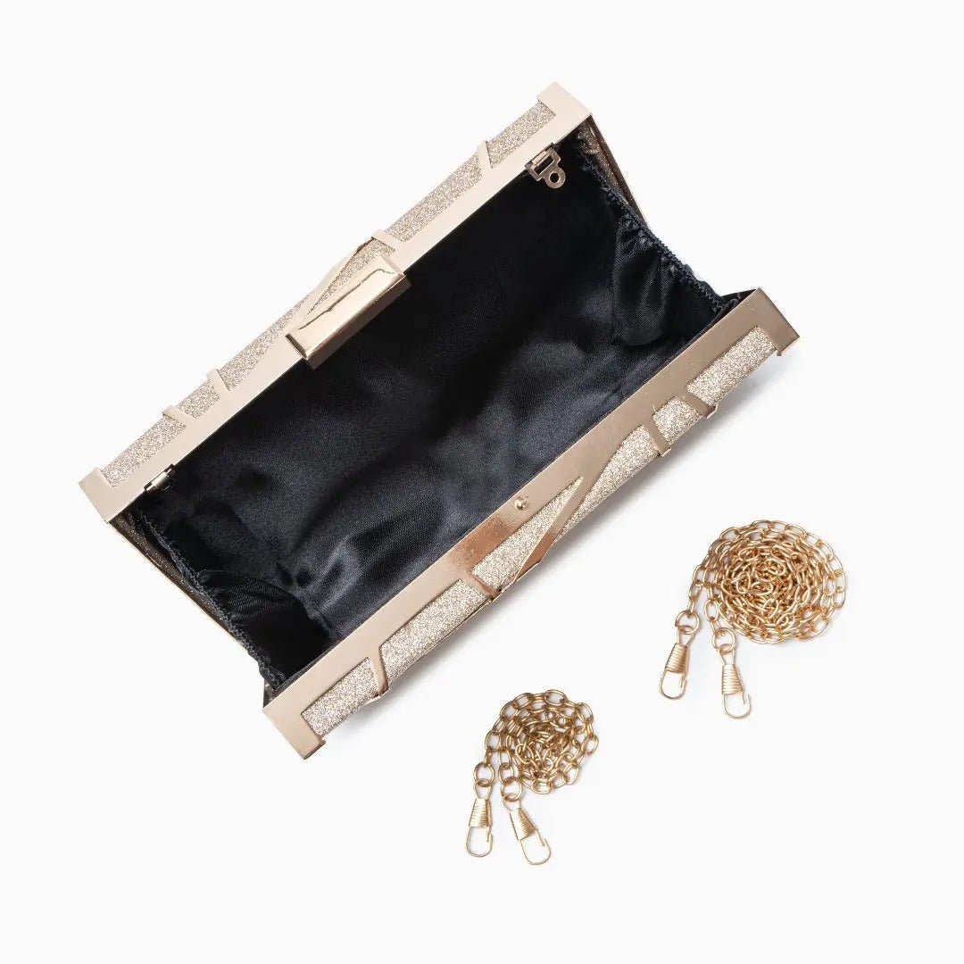 Zara | Gold Geometric Metallic Evening Clutch – Modern Chic