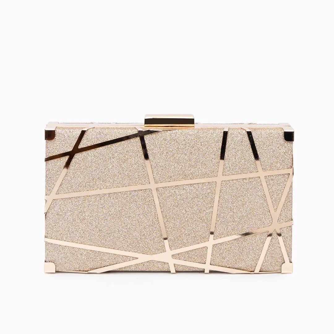 Zara | Gold Geometric Metallic Evening Clutch – Modern Chic