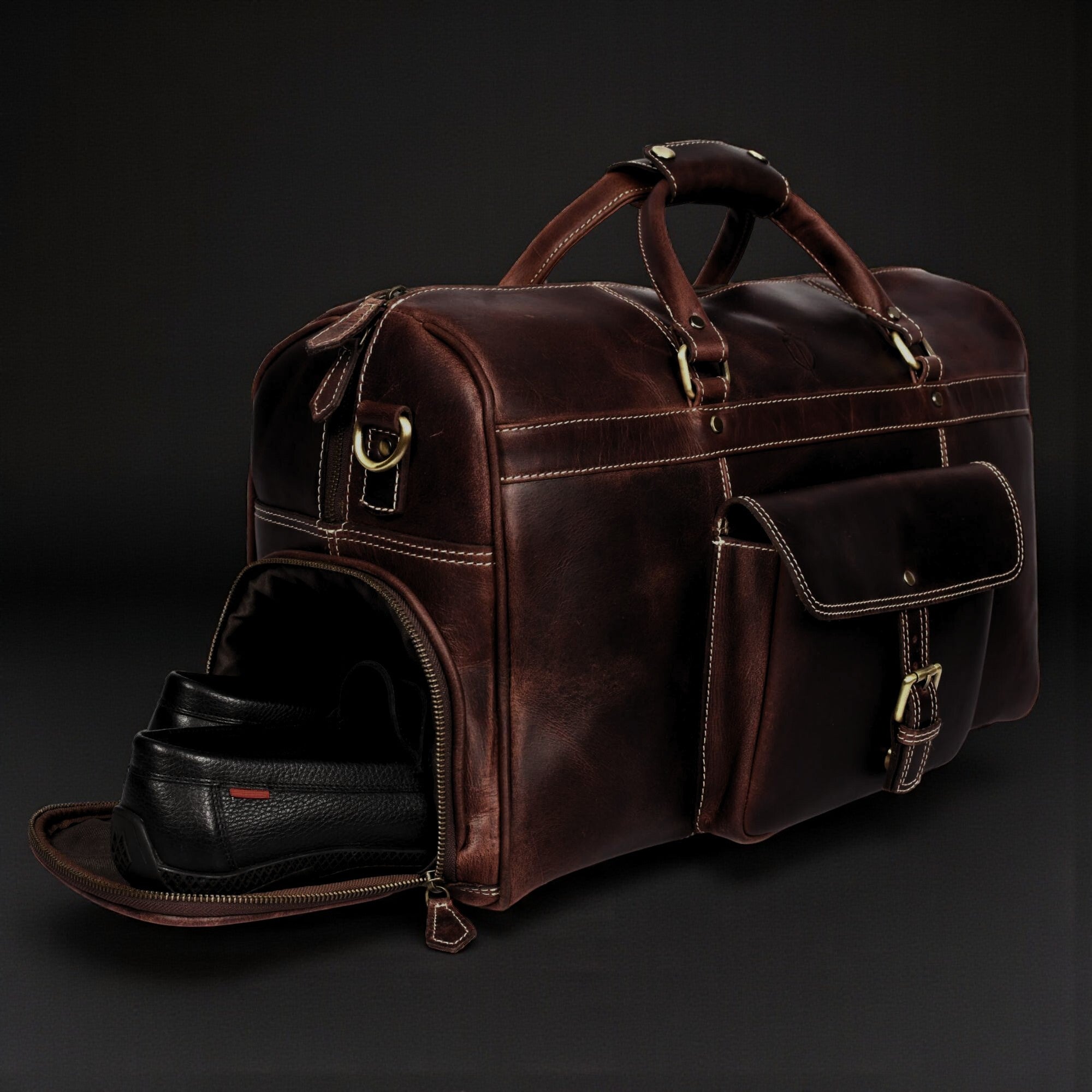 The Voyager Duffle - Brown Full-Grain Distressed Leather Duffle Bag