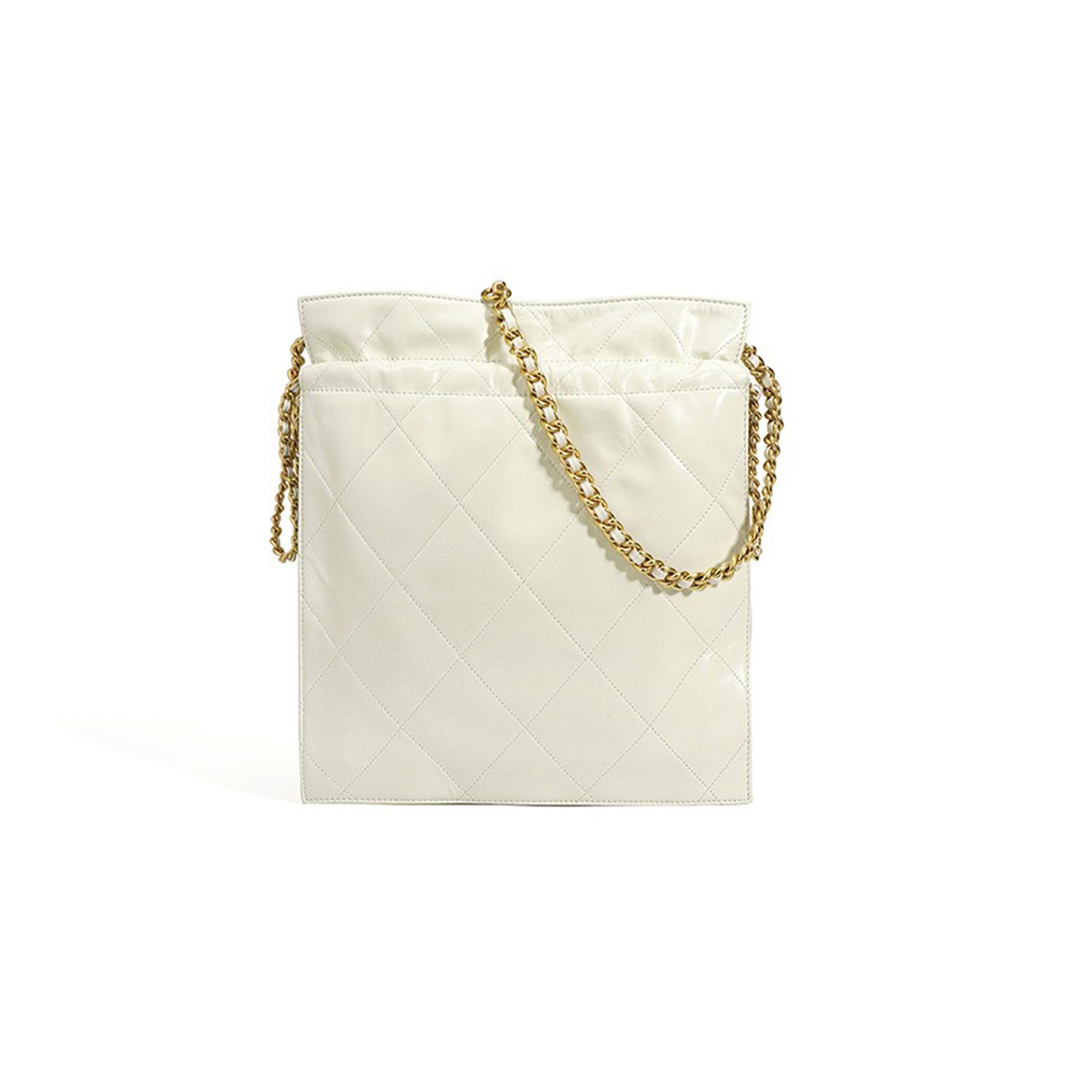 Womens Genuine Leather Quilted Chain Bucket Bag  Chic Crossbody for Daily Style