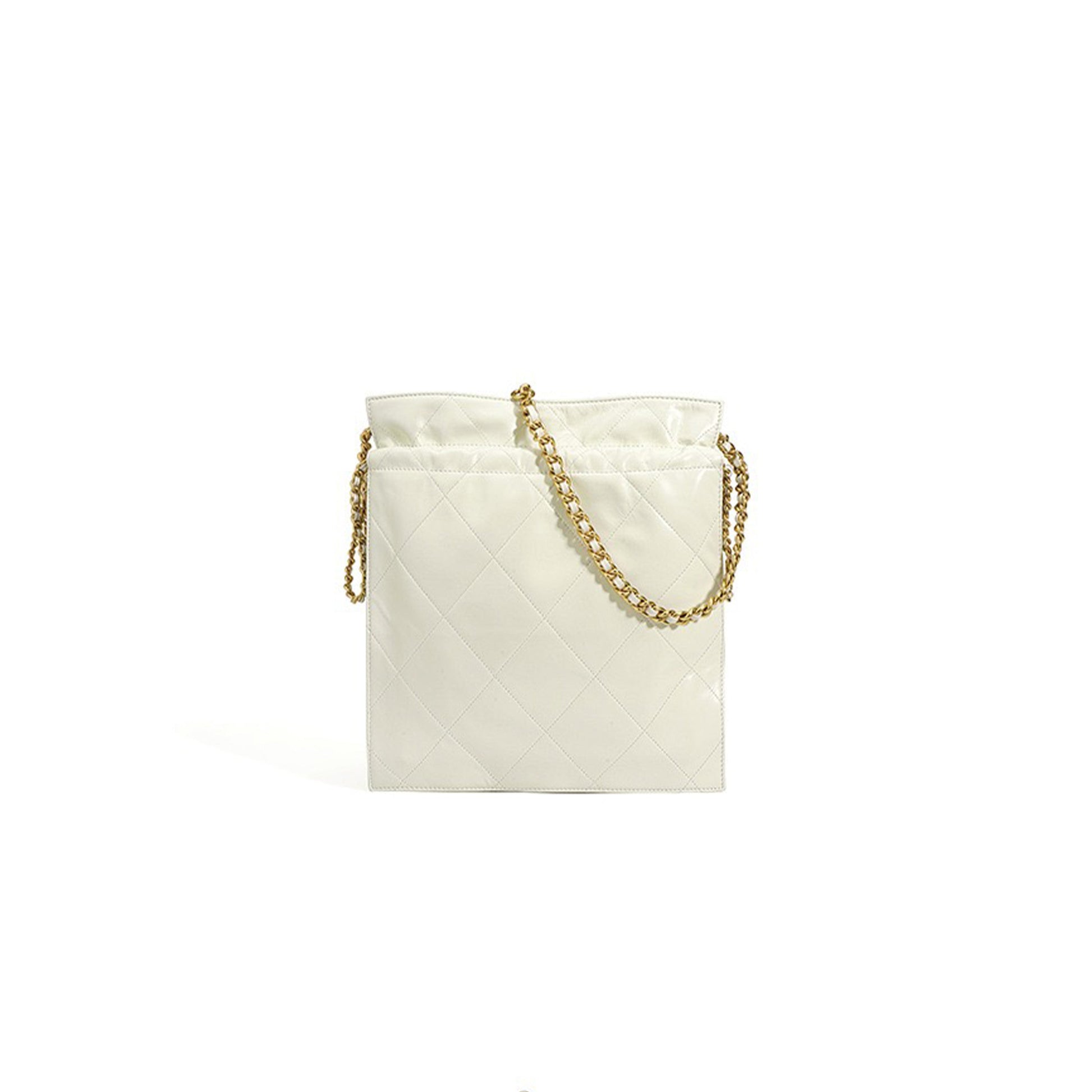 Womens Genuine Leather Quilted Chain Bucket Bag  Chic Crossbody for Daily Style