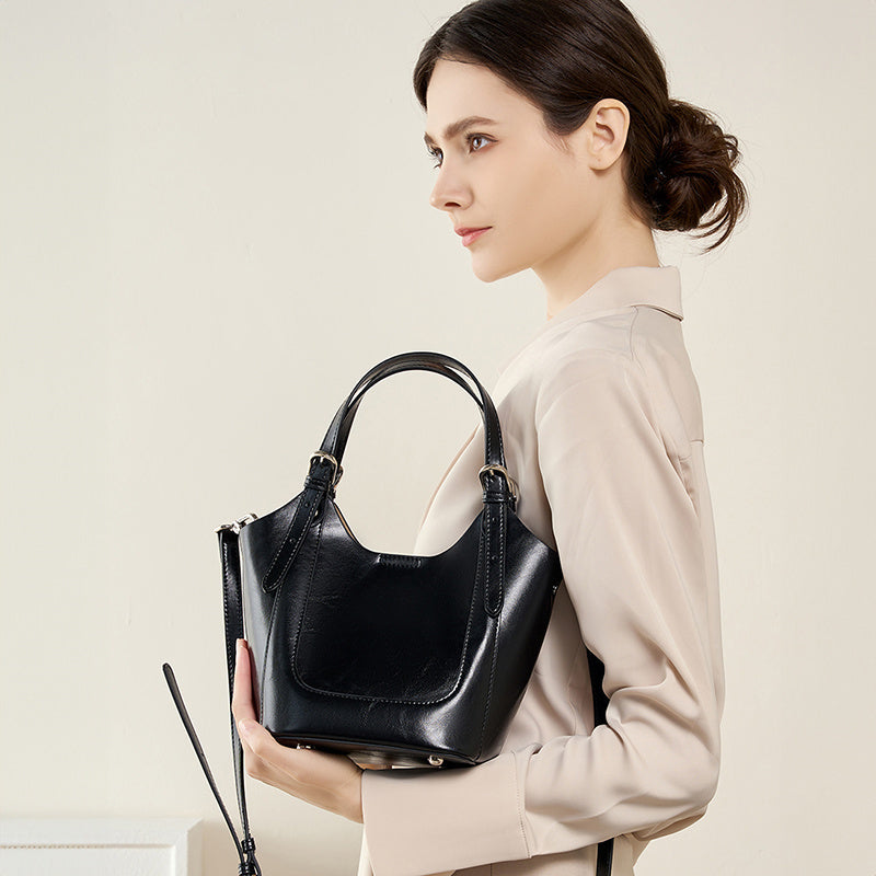 Ylani | Chic Black Leather Bucket Bag