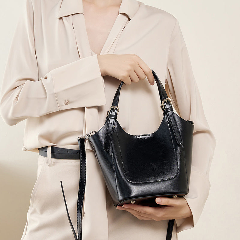 Ylani | Chic Black Leather Bucket Bag