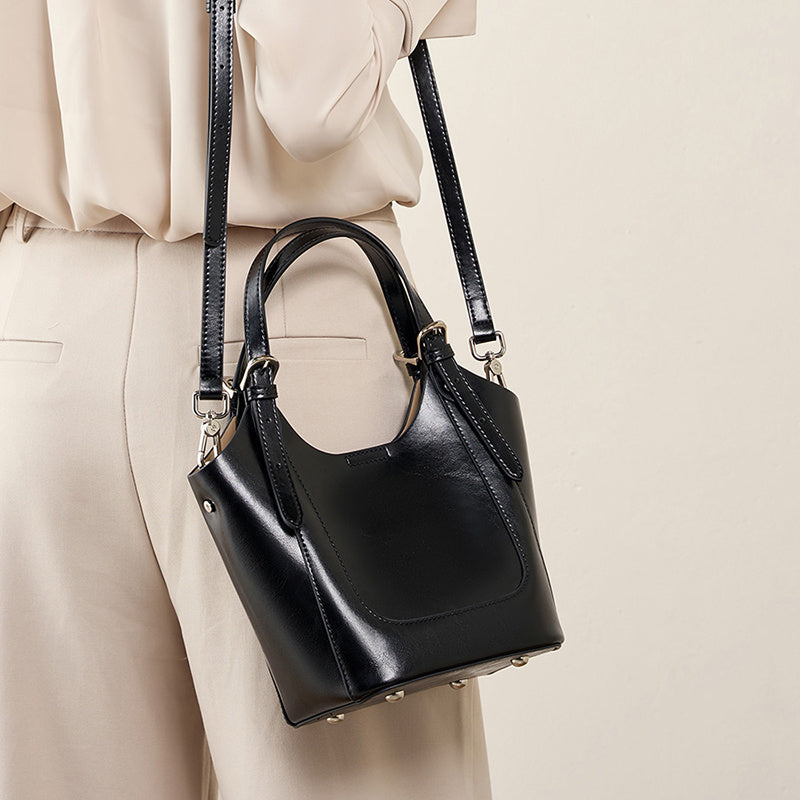 Ylani | Chic Black Leather Bucket Bag