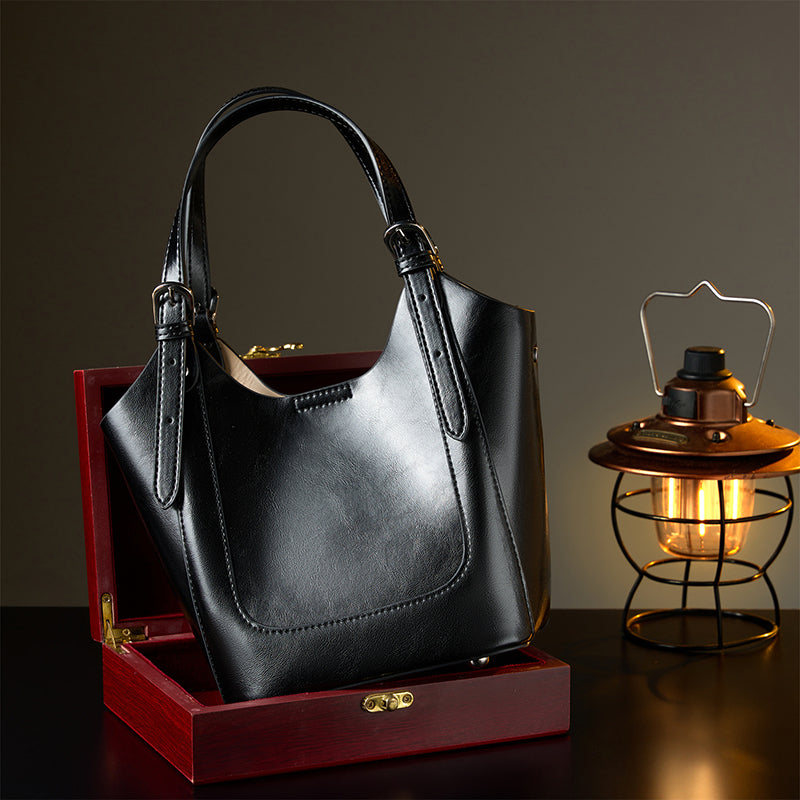 Ylani | Chic Black Leather Bucket Bag