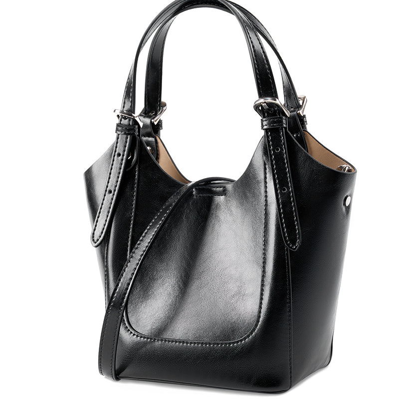 Ylani | Chic Black Leather Bucket Bag