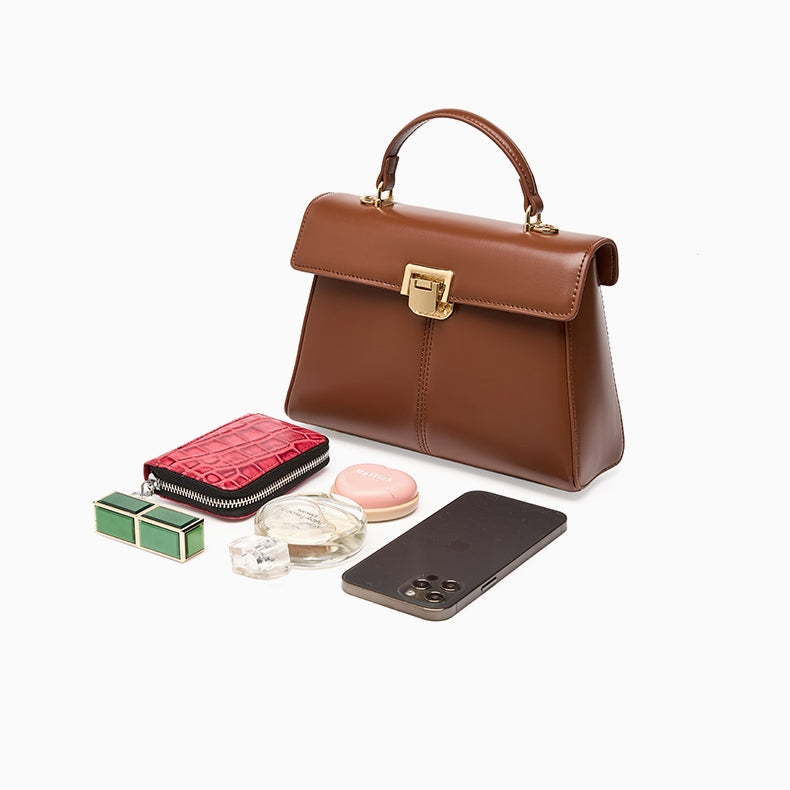 Marcelline | Elegant Black Leather Top-Handle Bag – Classic Luxury & Versatility
