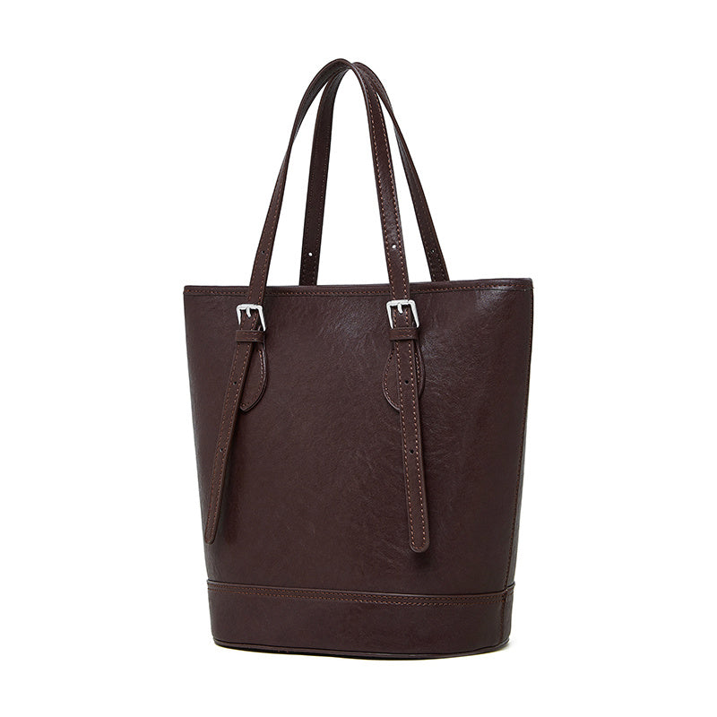 Amelia | Brown Leather Bucket Bag – Sleek & Sophisticated