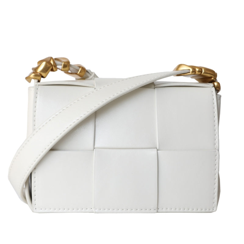 Delphine | Black Woven Leather Small Handbags Crossbody Flap Square Purse