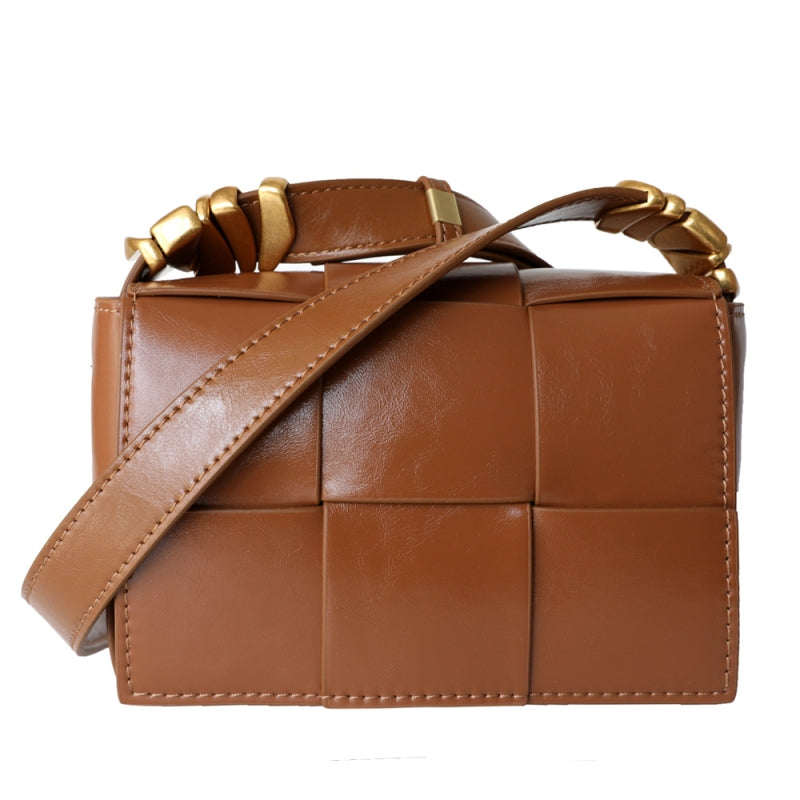 Delphine | Black Woven Leather Small Handbags Crossbody Flap Square Purse