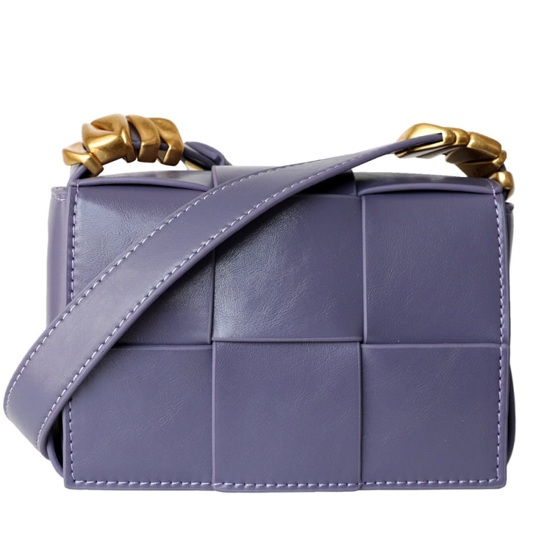 Delphine | Black Woven Leather Small Handbags Crossbody Flap Square Purse