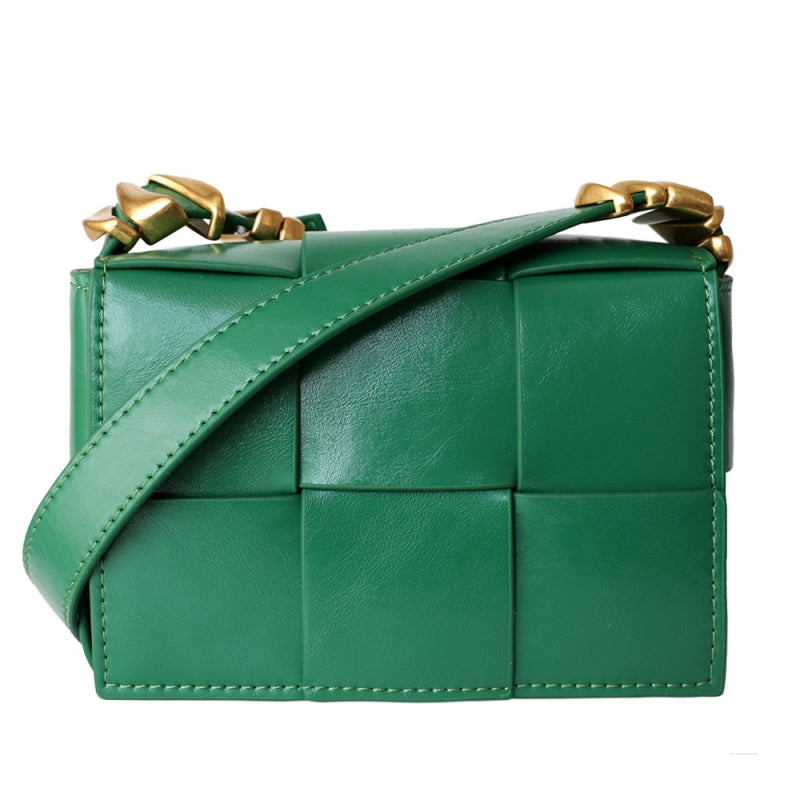 Delphine | Black Woven Leather Small Handbags Crossbody Flap Square Purse