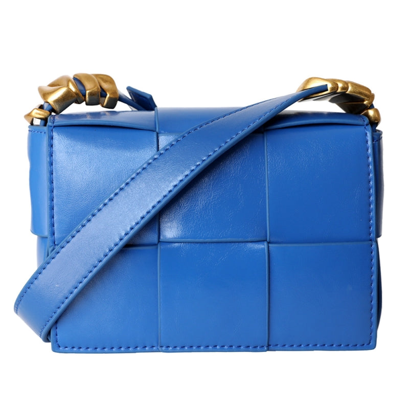 Delphine | Black Woven Leather Small Handbags Crossbody Flap Square Purse